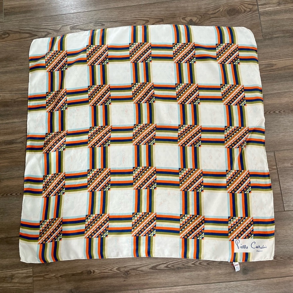 Rare Find Pierre Cardin Silk Scarf with Geometric Pattern 30.5/30 Inches